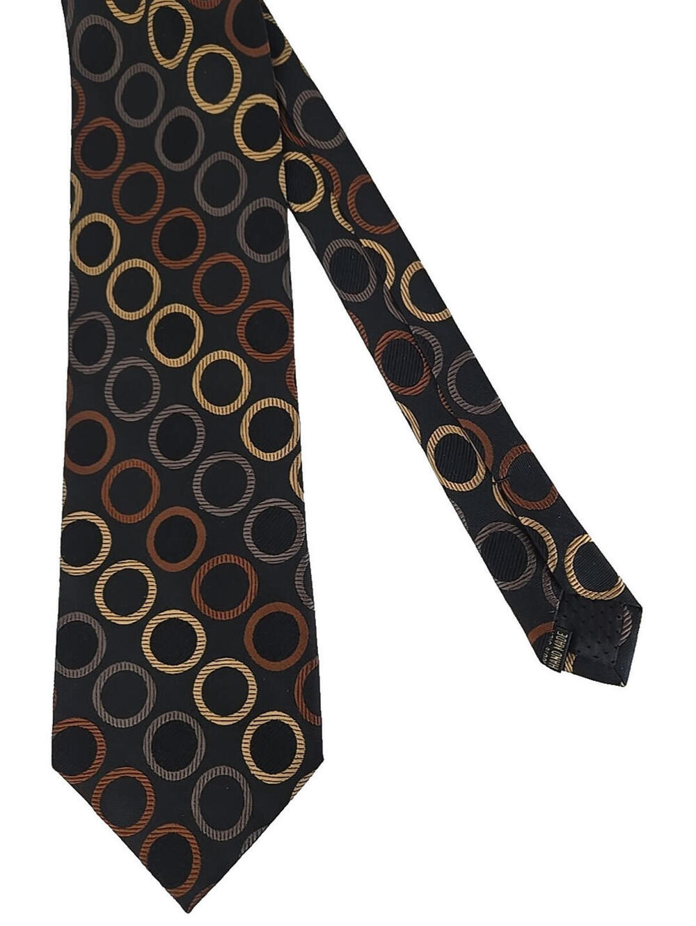 Vintage Massini Neck Tie 100% Silk Circles Black Brown Hand Made Classic